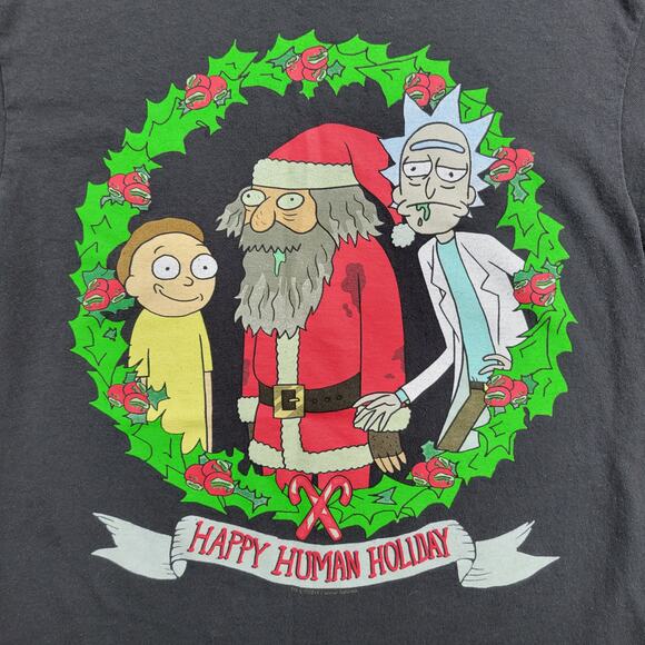 Rick and Morty Adult T-Shirt Size S Black Hot Topic Holiday Christmas Santa - Picture 3 of 8